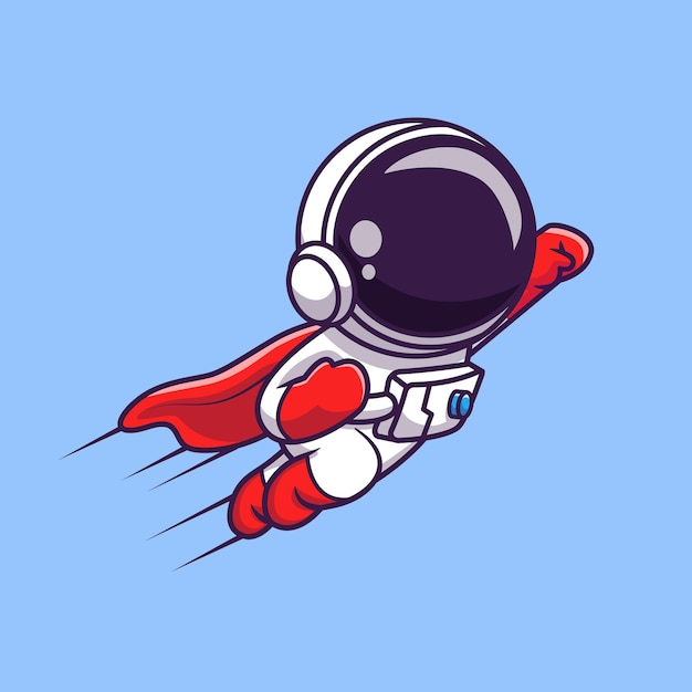 Lindo astronauta superhéroe volando dibujos animados Vector icono ilustración. Icono de tecnología de ciencia