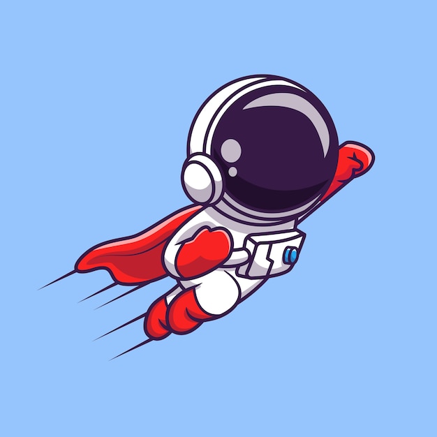 Lindo astronauta superhéroe volando dibujos animados vector icono ilustración. icono de tecnología de ciencia