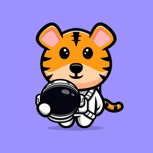 Vector lindo astronauta tigre con mascota de dibujos animados de casco