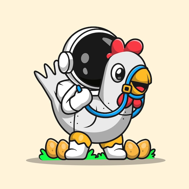 Lindo astronauta con traje de pollo con huevo Dibujos animados Vector Icono Ilustración Ciencia Animal