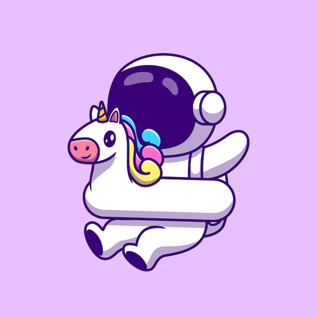 Vector lindo astronauta con unicornio natación neumáticos dibujos animados