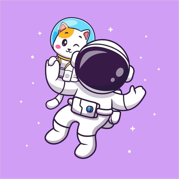 Vector lindo astronauta volando con gato en el espacio cartoon vector icono ilustración ciencia animal aislado