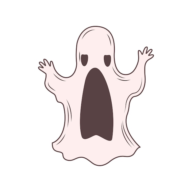 Lindo y aterrador personaje de dibujos animados de fantasmas de terror con ropa blanca