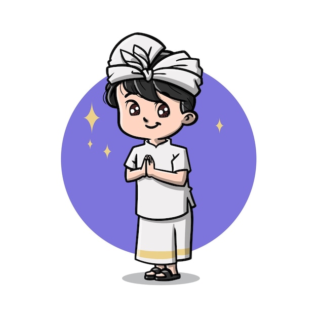 Vector lindo, balinés, hombre, celebrar, nyepi, caricatura