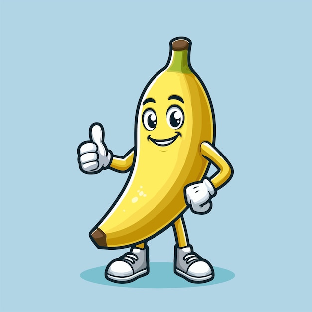 Lindo Banana Mascota Personaje aislado en un fondo azul