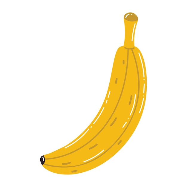 Lindo banano maduro amarillo de dibujos animados en estilo plano Fruta tropical aislada sobre fondo blanco
