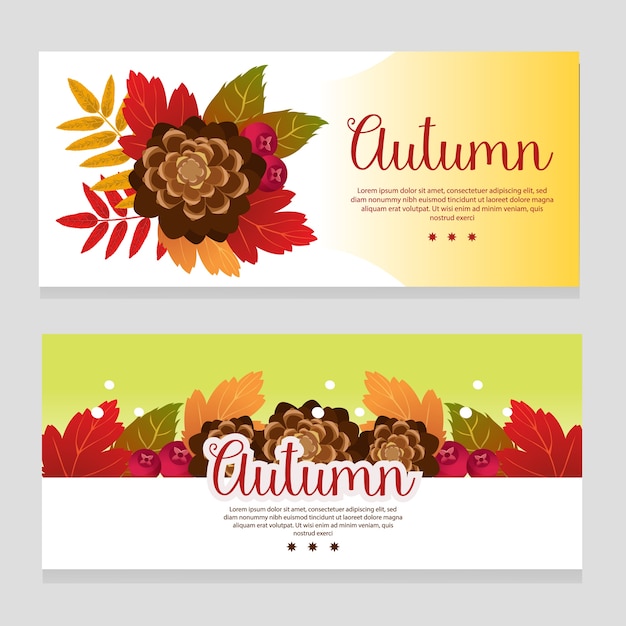 Vector lindo banner otoño tema con follaje