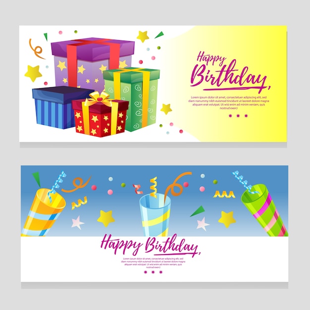 Lindo banner de tema de cumpleaños con caja de regalo