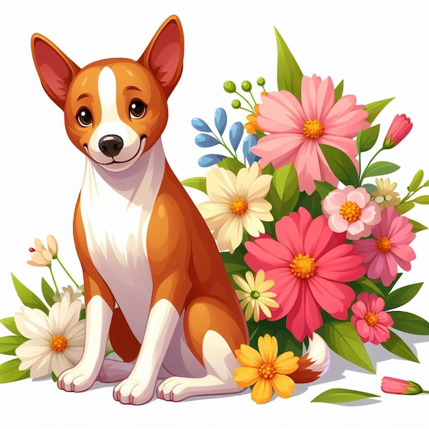 Lindo Basenji dibujos animados de perros con fondo blanco de estilo vectorial