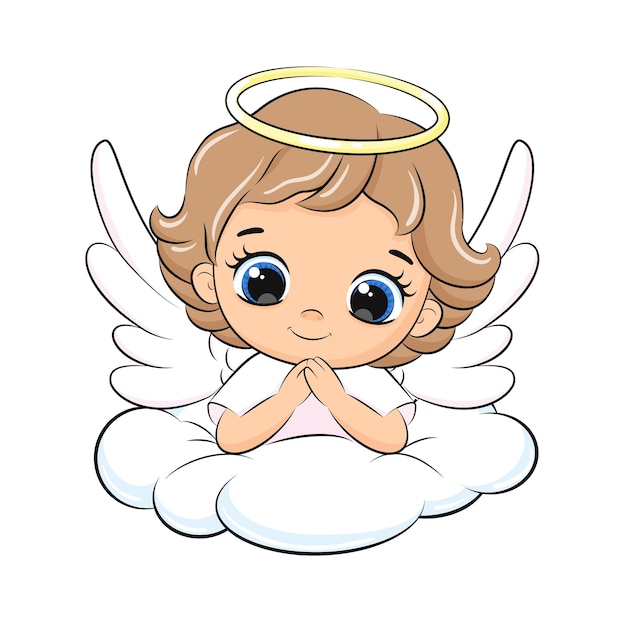 Lindo bebé ángel con nimbus y alas ilustración vectorial