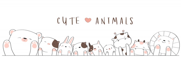 Lindo bebé animal de dibujos animados estilo dibujado a mano