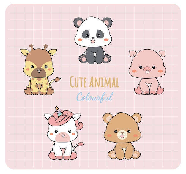 Lindo bebé animal jirafa unicornio oso cerdo panda kawaii conjunto de pegatinas