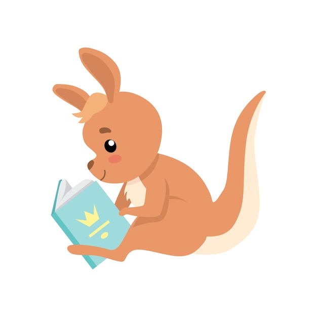 Lindo bebé canguro sentado y leyendo libro wallaby marrón vector de caracteres animales australianos