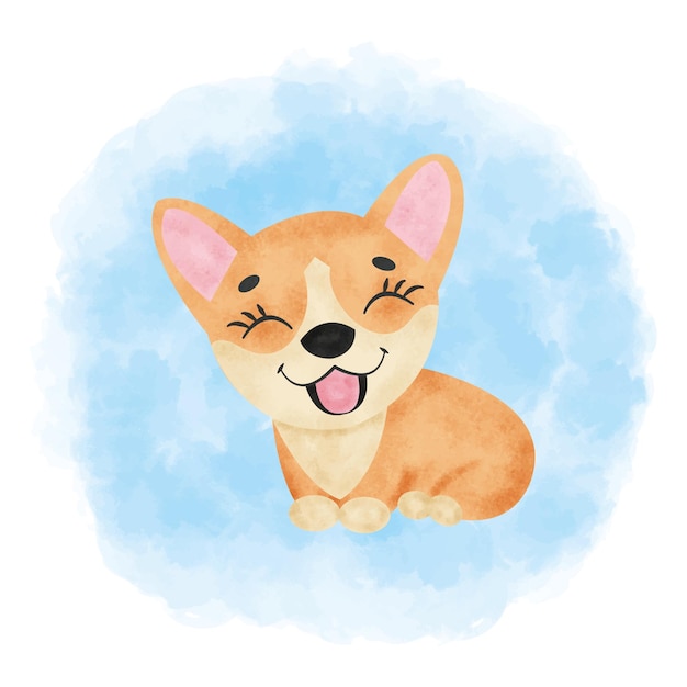 lindo bebé corgi acuarela fondo azul.