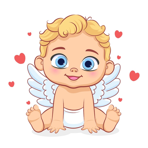 Lindo bebé cupido está sentado vector ilustración de dibujos animados