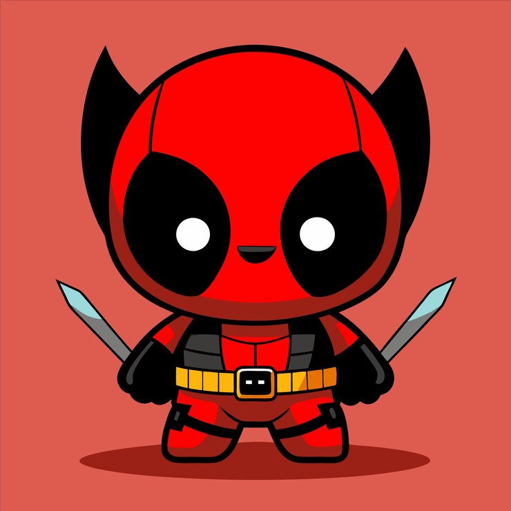 Vector un lindo bebé deadpool con una espada en la mano