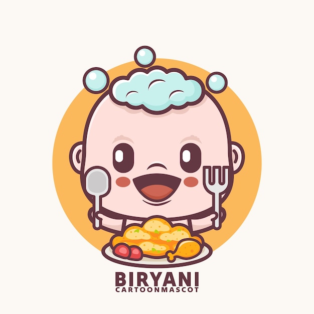 Vector lindo bebé de dibujos animados con arroz biryani