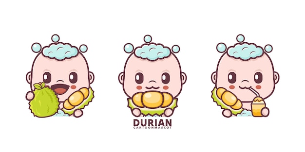 lindo bebé de dibujos animados con durian set vector de dibujos animados con diferentes expresiones