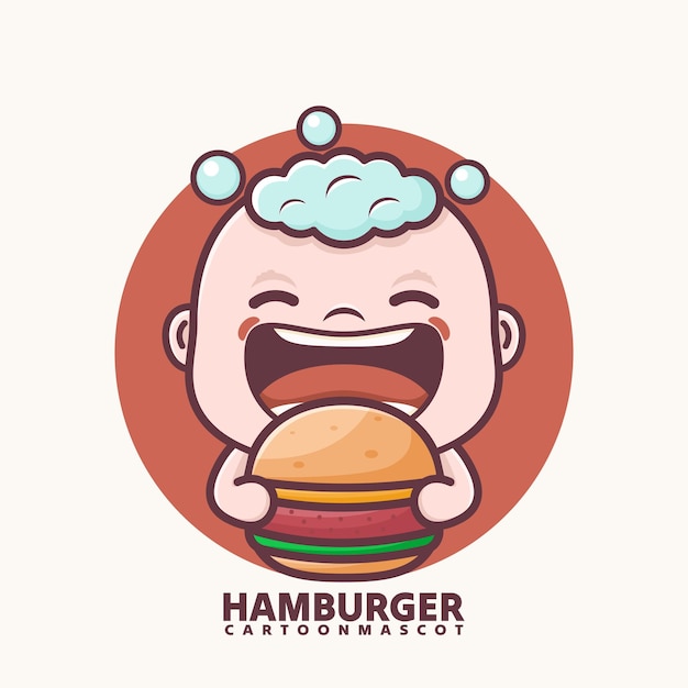 lindo bebé de dibujos animados con hamburguesa