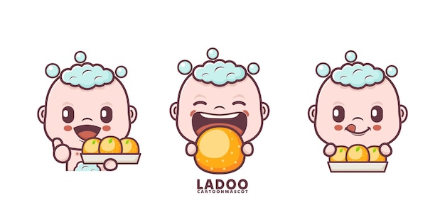 Vector lindo bebé de dibujos animados con ladoo set vector de dibujos animados con diferentes expresiones