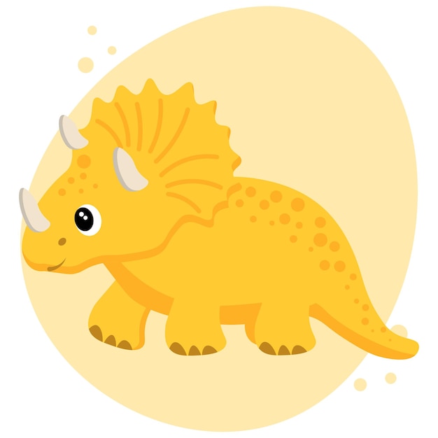 Vector lindo bebé dinosaurio amarillo en una suave ilustración infantil de fondo abstracto