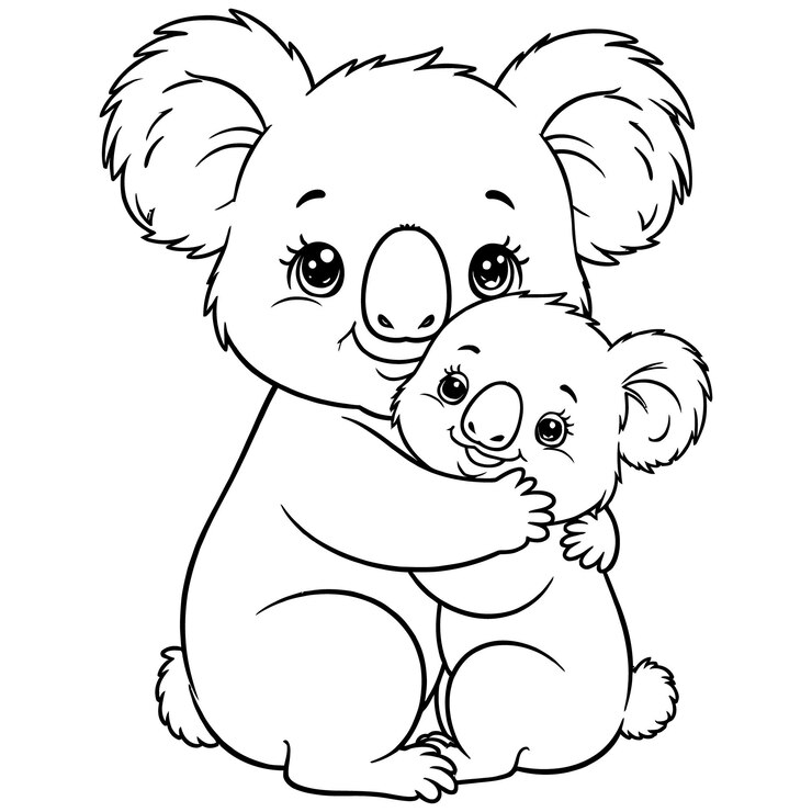 Lindo bebé divertido Koala Line Art y esquema para páginas para colorear