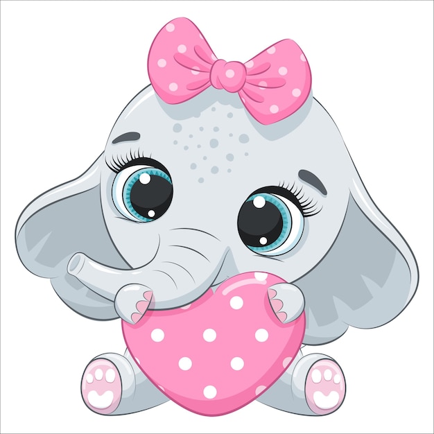 Vector lindo bebé elefante con corazón. ilustración vectorial de dibujos animados.