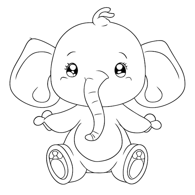 Vector lindo bebé elefante dibujado a mano pegatina de dibujos animados icono concepto ilustración aislada