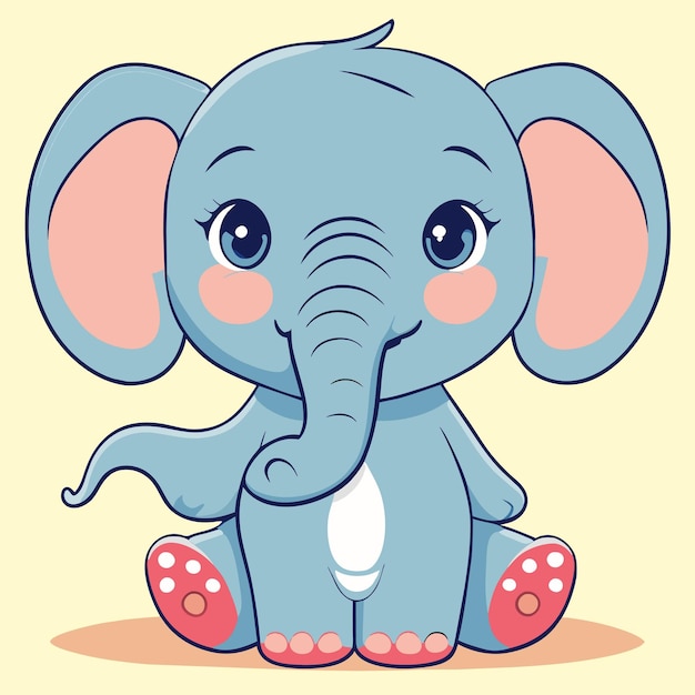 Vector lindo bebé elefante dibujado a mano pegatina de dibujos animados icono concepto ilustración aislada