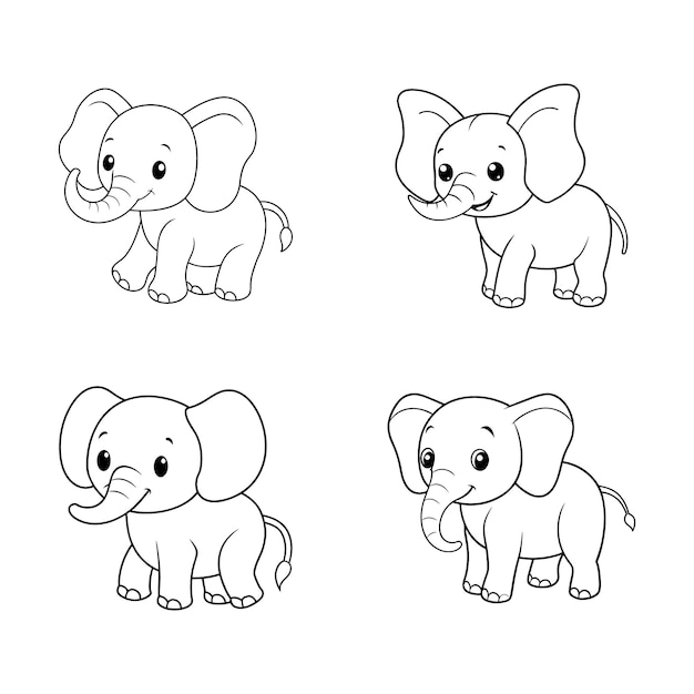 El lindo bebé elefante de la línea de arte del bosque Páginas para colorear para niños