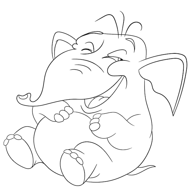 Lindo bebé elefante riendo. Página del libro de colorear de dibujos animados para niños.