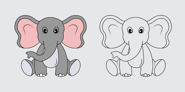 Lindo bebé elefante vector línea arte página para colorear