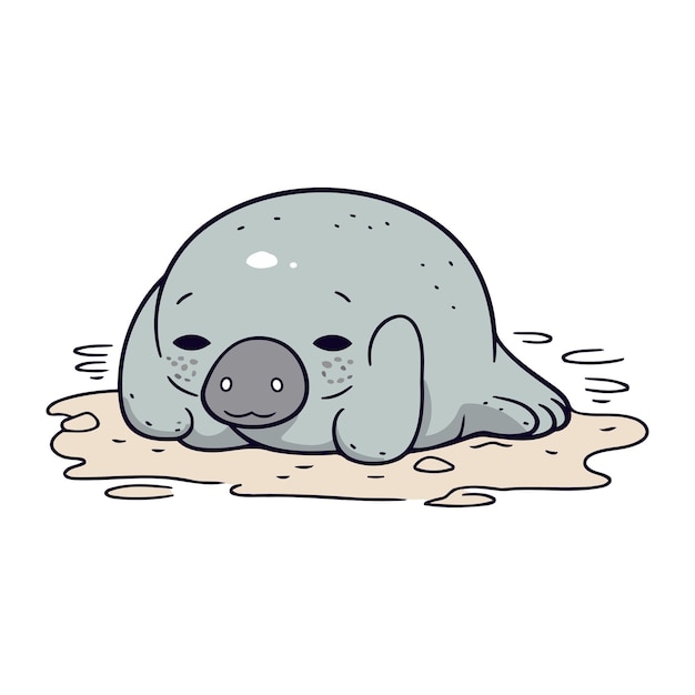 Vector lindo bebé foca durmiendo en la arena ilustración vectorial en estilo de dibujos animados