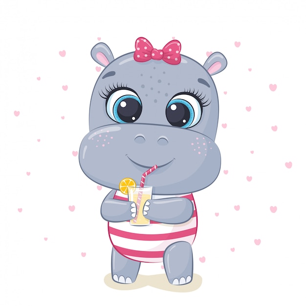 Vector lindo bebé hipopótamo ilustración.