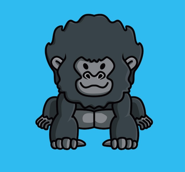 Lindo bebé joven gorila mono mono negro Animal aislado dibujos animados estilo plano icono ilustración