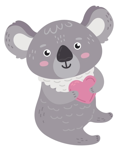 Lindo bebé koala con corazón rosado personaje romántico aislado sobre fondo blanco