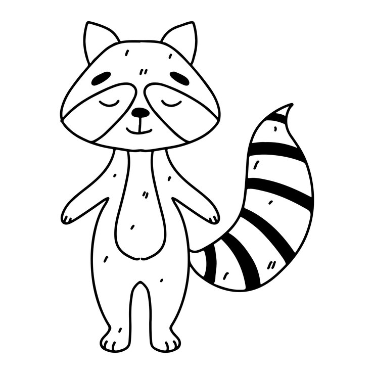 Vector lindo bebé mapache dibujado a mano en estilo doodle ilustración vectorial aislada en blanco página para colorear