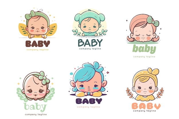 Vector lindo bebé niña niño logo conjunto de plantillas vector ilustración de dibujos animados icono