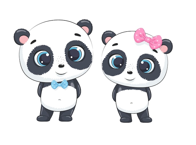 Vector lindo bebé niño y niña panda