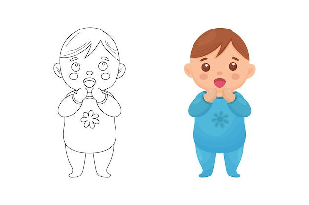 Lindo bebé niño página para colorear y colorido personaje de imágenes prediseñadas