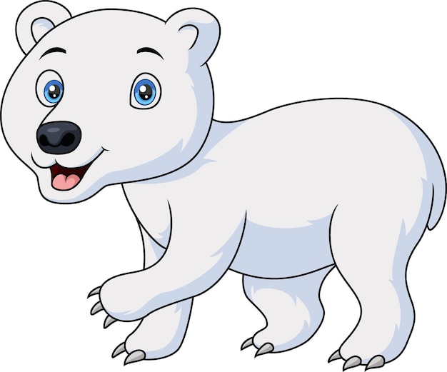 Lindo bebé oso polar de dibujos animados sobre fondo blanco.