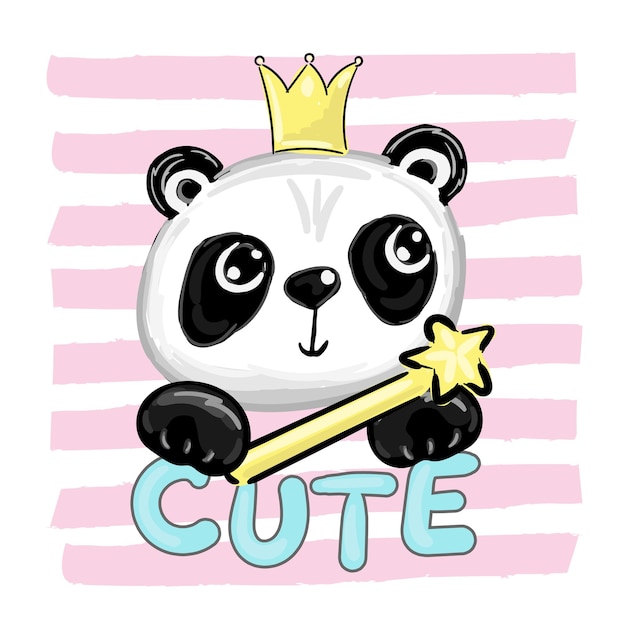 Lindo bebé panda con corona Princesa Vector ilustración para baby shower tarjeta de felicitación fiesta invitación moda ropa camiseta impresión