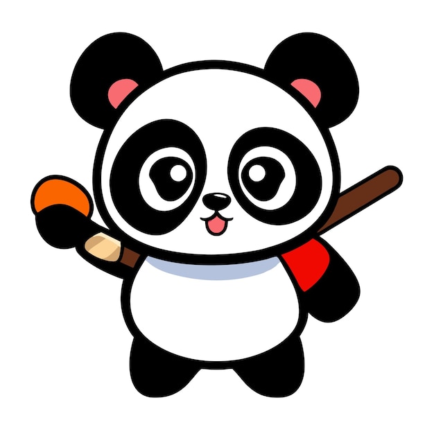 Lindo bebé panda dibujado a mano plano elegante pegatina de dibujos animados icono concepto ilustración aislada