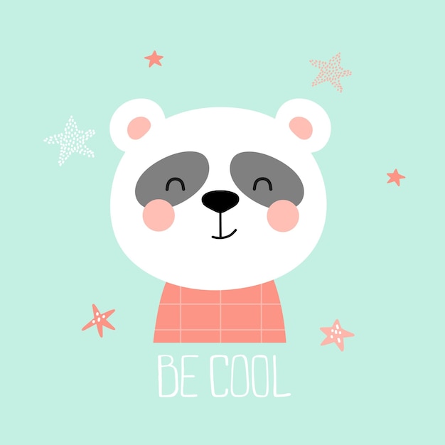 Lindo bebé panda estampado Be cool Ilustración vectorial en estilo de dibujos animados