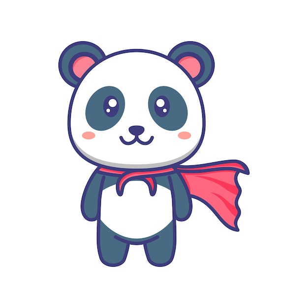 Lindo bebé panda héroe con ilustración de dibujos animados de capa roja