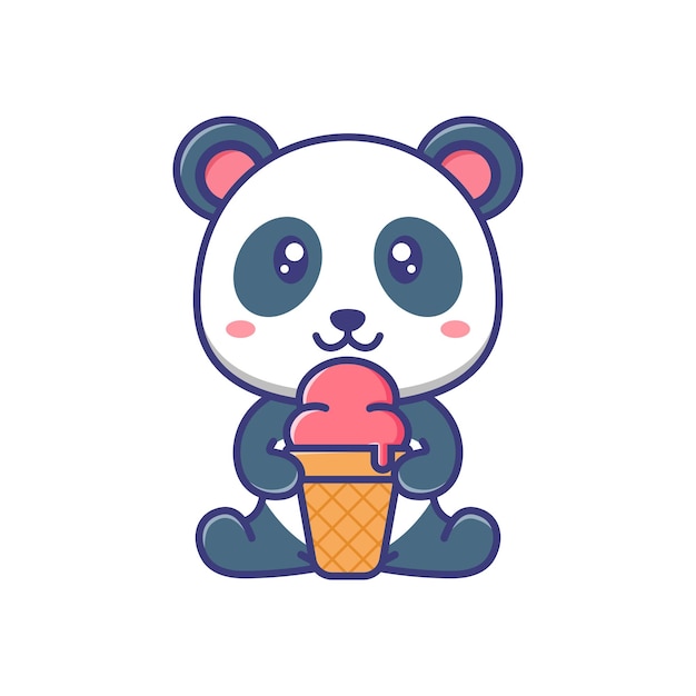 Lindo bebé panda con ilustración de dibujos animados de helado aislado