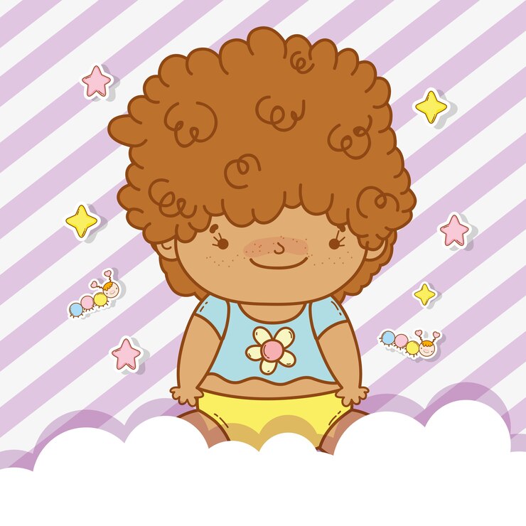 Vector lindo bebé con pelo rizado