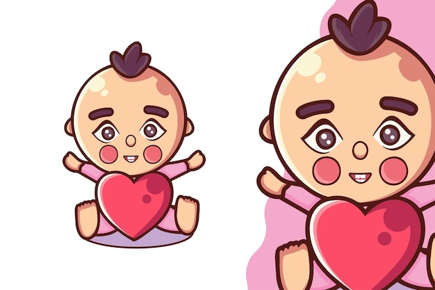 Vector lindo bebé con personaje de dibujos animados de globos de corazón