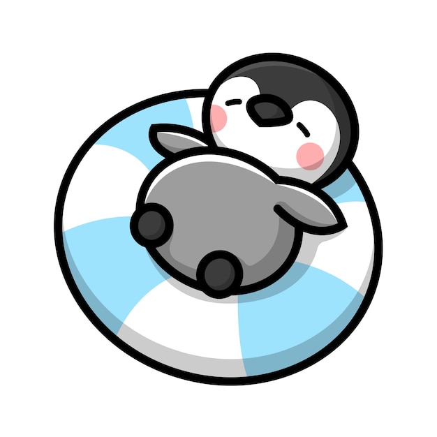 Vector un lindo bebé pingüino se relaja en un vector de goma de natación