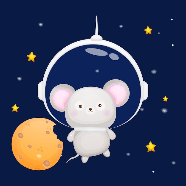 Lindo bebé ratón con casco de astronauta Animal cartoon